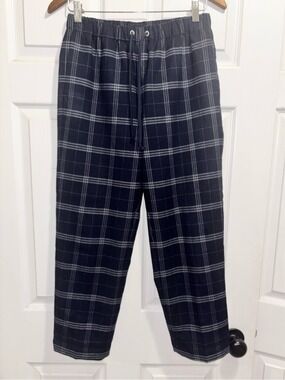 Aritzia The Group by Babaton Jimmy Pants Navy Blue Plaid Elastic Waist Sz Small